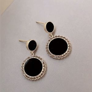 Black Onyx Faux Diamond Gold Tone Earrings Pierced